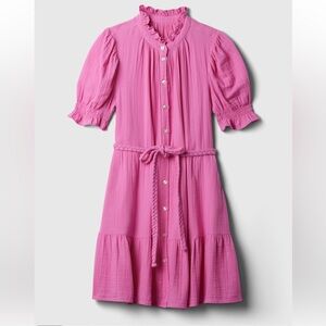 GAP Bright Pink Indie Pink Crinkle Gauze Mini Dress Current Season Braided Tie